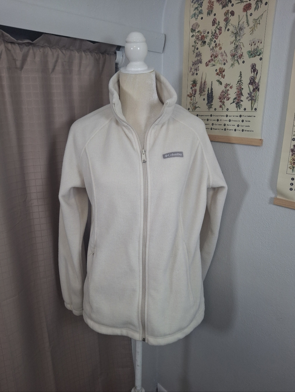 Columbia White Full Zipper Fleece Jacket Size Large